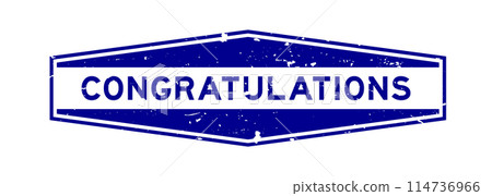 Grunge blue congratulations word hexagon rubber seal stamp on white background 114736966