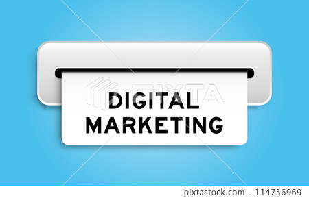 White coupon banner with word digital marketing from machine on blue color background White coupon banner with word digital marketing from machine on blue color background 114736969