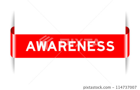 Red color inserted label banner with word awareness on white background 114737007