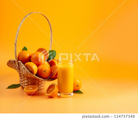 Orange juice with fresh fruits. 114737349
