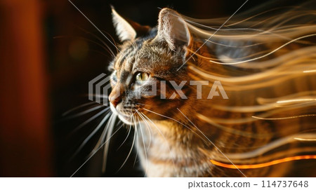Long exposure blurry shot of a cat, Portrait of cat in motion blur Long exposure blurry shot of a cat, Portrait of cat in motion blur 114737648