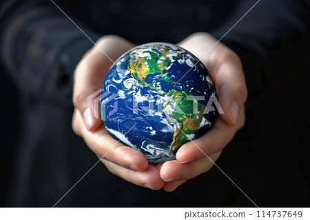 World Environment Day, Earth globe in woman's hands on a black background World Environment Day, Earth globe in woman's hands on a black background 114737649