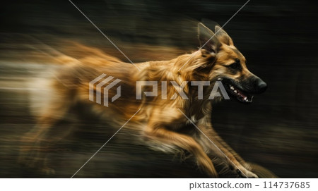 Long exposure blurry shot of a dog, Portrait of dog in motion blur. 114737685