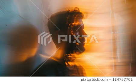 Long exposure blurry shot of a man in anxiety, Abstract young person corroding by depression or anxiety Long exposure blurry shot of a man in anxiety, Abstract young person corroding by depression or anxiety 114737701
