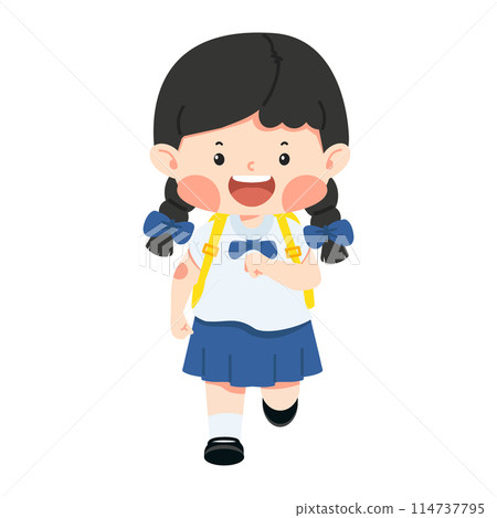 Girl student running back to school Girl student running back to school 114737795