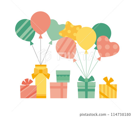 彩色氣球和禮物的柔和色彩插畫素材 114738180