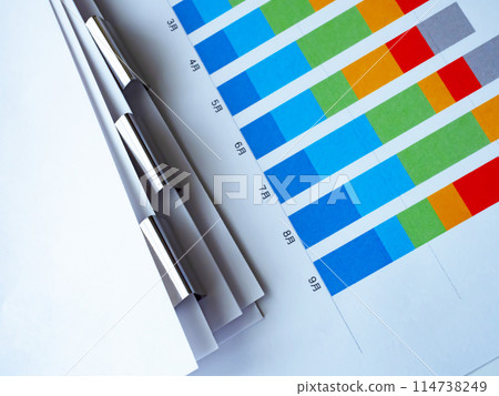 桌子上的圖表和文件 114738249