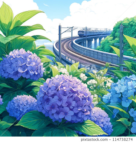 繡球花和火車 114738274