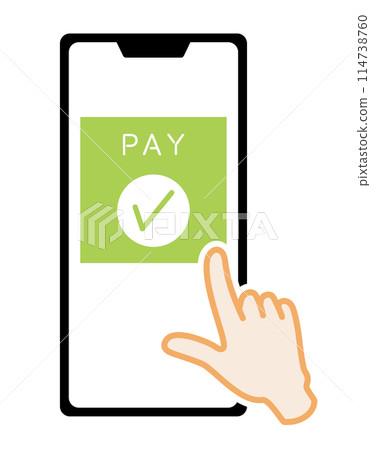 Illustration of a gesture of making a cashless payment with a smartphone 114738760