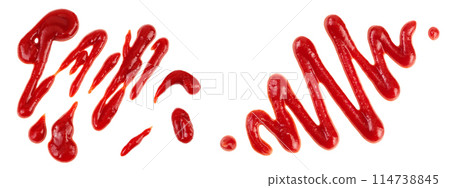 Red tomato sauce or ketchup isolated on white background . Top view. Flat lay 114738845
