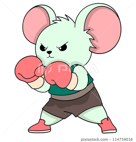 small mouse is seriously doing a boxing sports pose small mouse is seriously doing a boxing sports pose 114739016