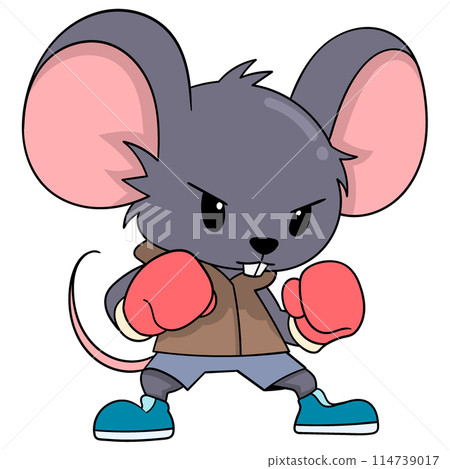 skinny mouse playing boxing, ready to throw a hard punch skinny mouse playing boxing, ready to throw a hard punch 114739017