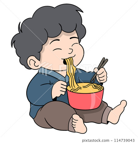 baby boy sitting enjoying delicious noodle food baby boy sitting enjoying delicious noodle food 114739043