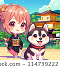 Chibi idol and husky visiting Kinkakuji temple 114739222