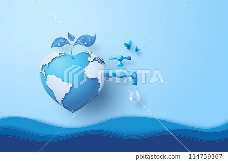 concept of ecology and world water day ,save water. Paper cut art style. concept of ecology and world water day ,save water. Paper cut art style. 114739367