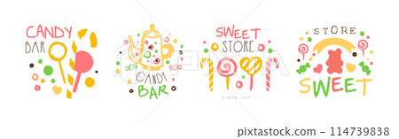 Candy Shop Logo and Label Design Vector Set 114739838