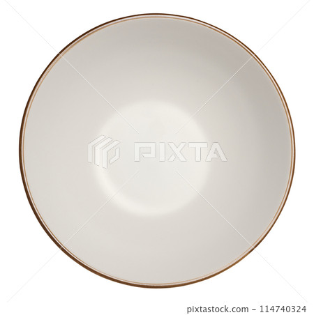 Empty white ceramic soup plate, top view Empty white ceramic soup plate, top view 114740324