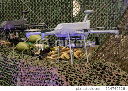 Military drones armed with bombs. Military drones armed with bombs. 114740326