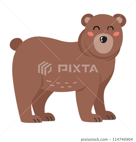 Cute cartoon brown bear. Forest animal, kids design for print, poster, stickers, nursery. Vector illustration. Vector illustration Cute cartoon brown bear. Forest animal, kids design for print, poster, stickers, nursery. Vector illustration. Vector illustration 114740904