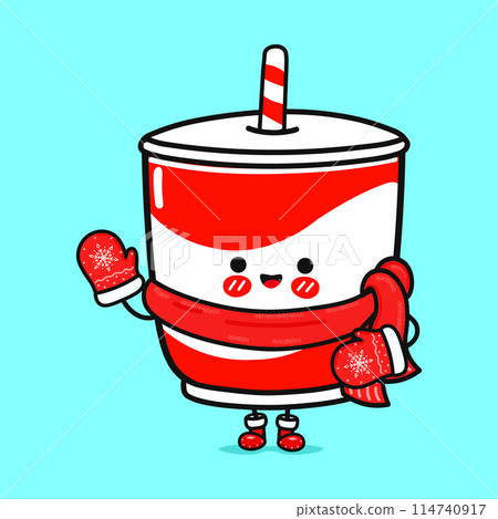 Funny smiling happy Cold drink christmas. Vector flat cartoon character illustration icon design. Isolated on blue background 114740917