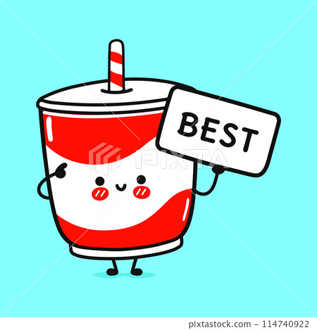 Cute Cold drink with poster best. Vector hand drawn cartoon kawaii character illustration icon. Isolated on blue background. Cold drink think concept 114740922