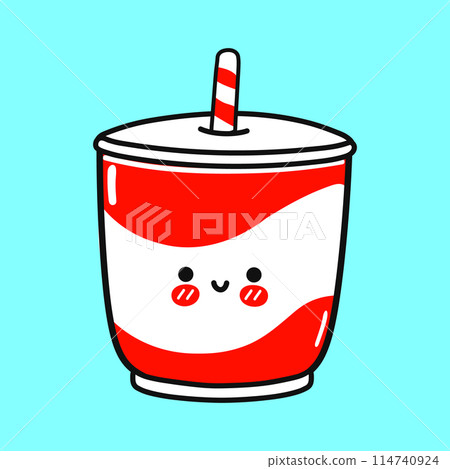 Cold drink character. Vector hand drawn cartoon kawaii character illustration icon. Isolated on blue background. Cold drink character concept 114740924