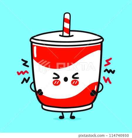 Angry Cold drink character. Vector hand drawn cartoon kawaii character illustration icon. Isolated on blue background. Sad Cold drink character concept 114740930