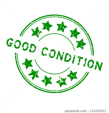 Grunge green good condition word with star icon round rubber seal stamp on white background 114741871
