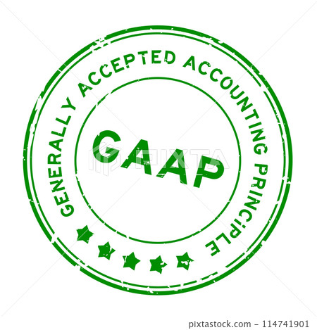 Grunge green GAAP Generally accepted accounting principles word round rubber seal stamp on white background 114741901