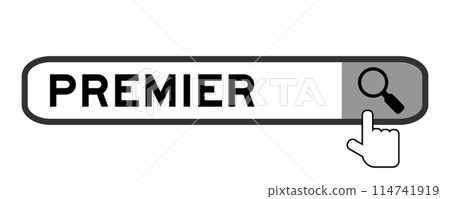 Search banner in word premier with hand over magnifier icon on white background 114741919