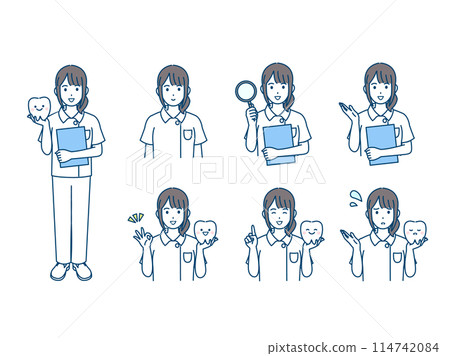 牙醫和牙齒保健員女性插圖集 114742084
