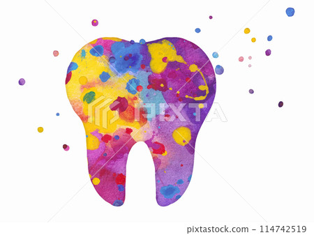 Tooth icon. Vector colorful watercolor illustration 114742519