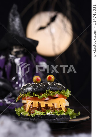 Halloween Monster black burger Halloween Monster black burger 114743031