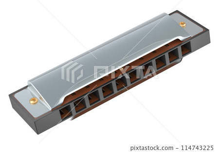 Blues Harmonica, mouth organ. 3D rendering 114743225
