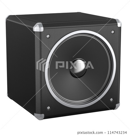 Black loundspeaker, 3D rendering 114743234