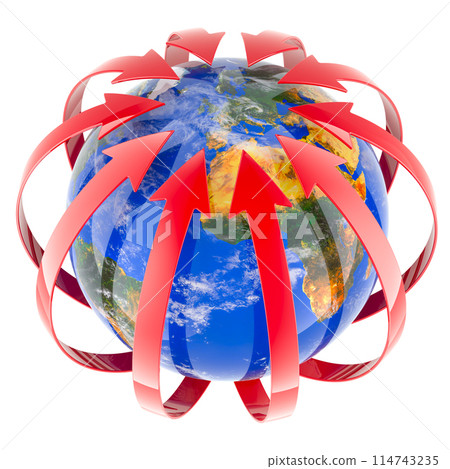 Earth Globe with red arrows around. 3d rendering 114743235