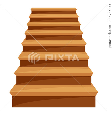 Game castle stairs in cartoon style. Medieval ancient ladder flights without railings, wood step treads and rock risers with cracked details. Vector staircase isolated on white Game castle stairs in cartoon style. Medieval ancient ladder flights without railings, wood step treads and rock risers with cracked details. Vector staircase isolated on white 114743253