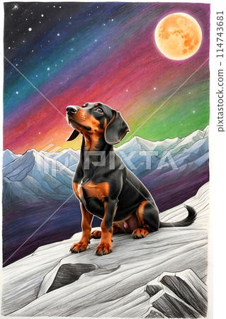 Dachshund Sketch Color Wall Art. 114743681