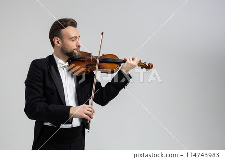 Elegant bearded man with violin instrument Elegant bearded man with violin instrument 114743983