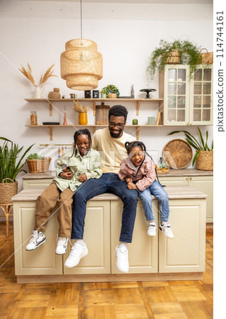Playful small kids girl having fun with smiling bearded father at home 114744161