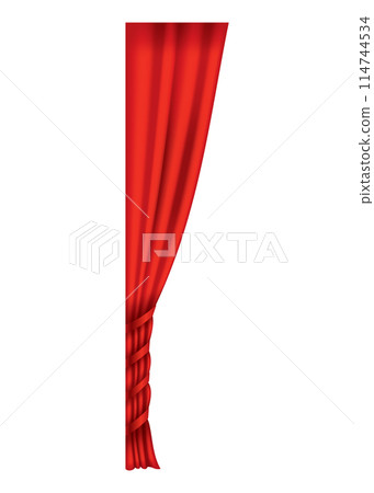 Red curtains realistic. Theater fabric silk decoration for movie cinema or opera hall. Curtains and draperies interior decoration object. Isolated on transparent for theater stage Red curtains realistic. Theater fabric silk decoration for movie cinema or opera hall. Curtains and draperies interior decoration object. Isolated on transparent for theater stage 114744534