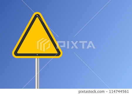 Blank Yellow Road Sign Isolated on Blue Sky. Vector illustration 114744561