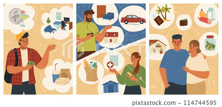 Family budget planning and bookkeeping scene set 114744595
