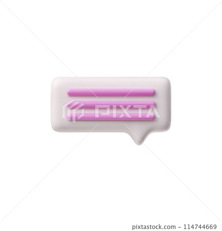 3D glossy white speech bubble with pink text lines, vector render rectangle text bubble volume form, chat message icon 3D glossy white speech bubble with pink text lines, vector render rectangle text bubble volume form, chat message icon 114744669