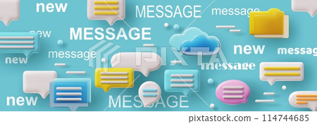 Vector horizontal 3D illustration with the image of empty speech bubbles of the cloud, folder icon 114744685
