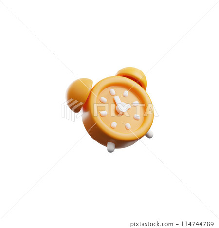 3D illustration orange alarm clock with a dial and clock hands in classic design 114744789