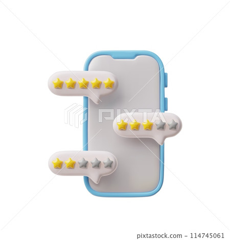 3D phone with star ratings for feedback. Isolated background. 114745061