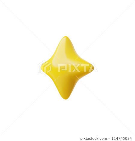 3D vector icon of four-pointed gold star on isolated background. 114745084