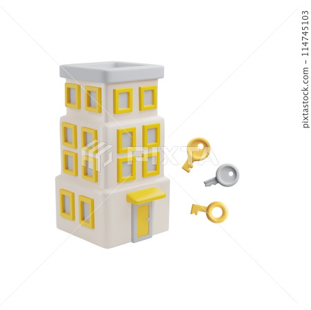 3D building icon with keys vector illustration 114745103