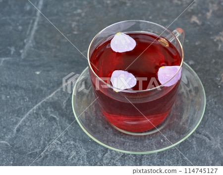 Cup of herbal infusion from Cistus incanus, known as rock rose. 114745127